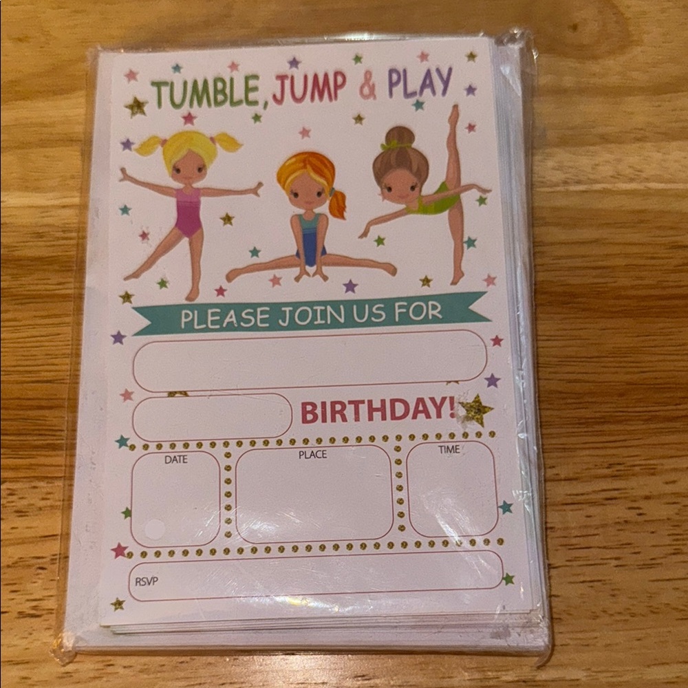 Jump Pink and Purple Gymnastics Party Invitations